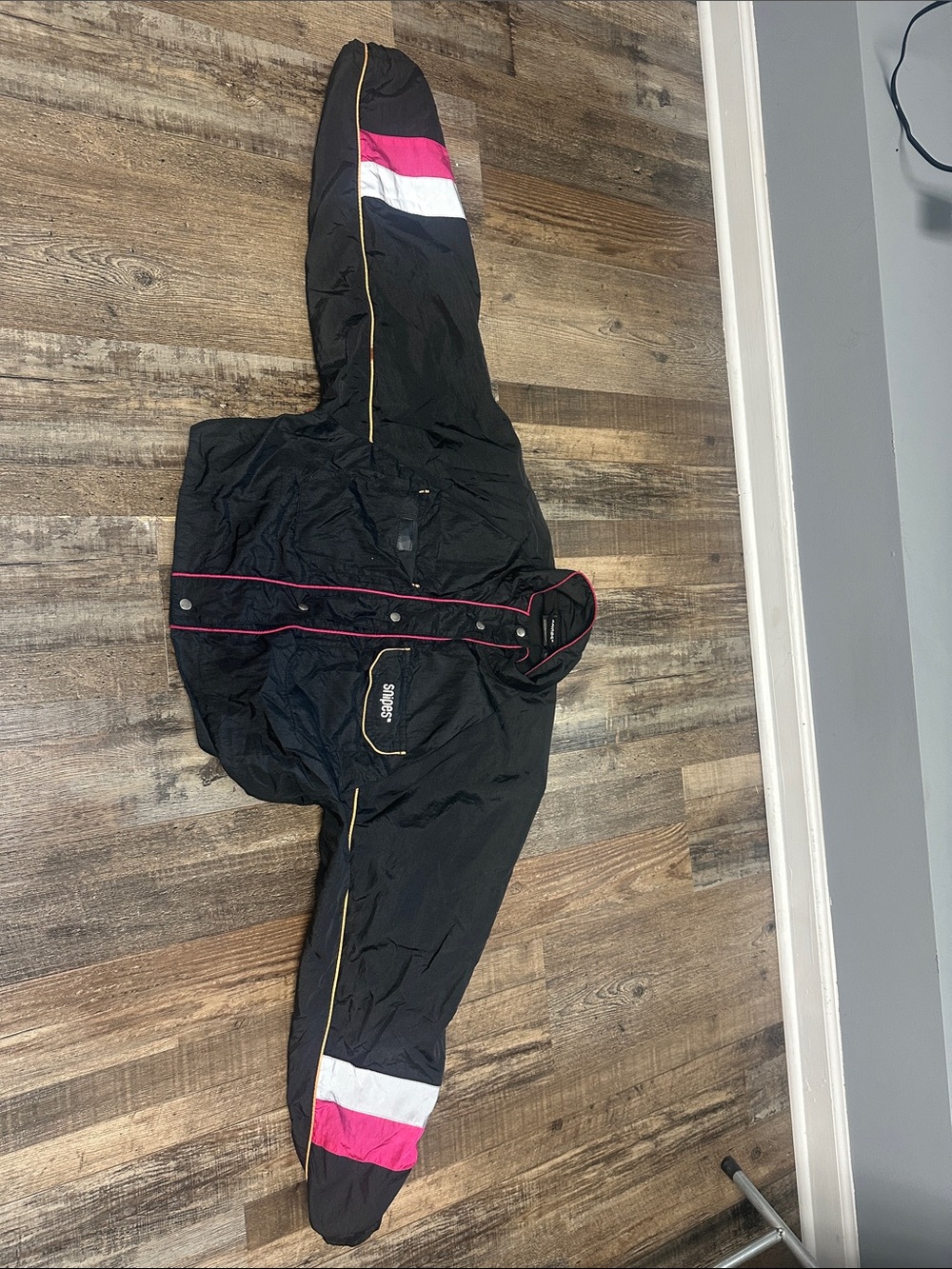Black Women's Hooded Ski Jacket with Pink & White Accents